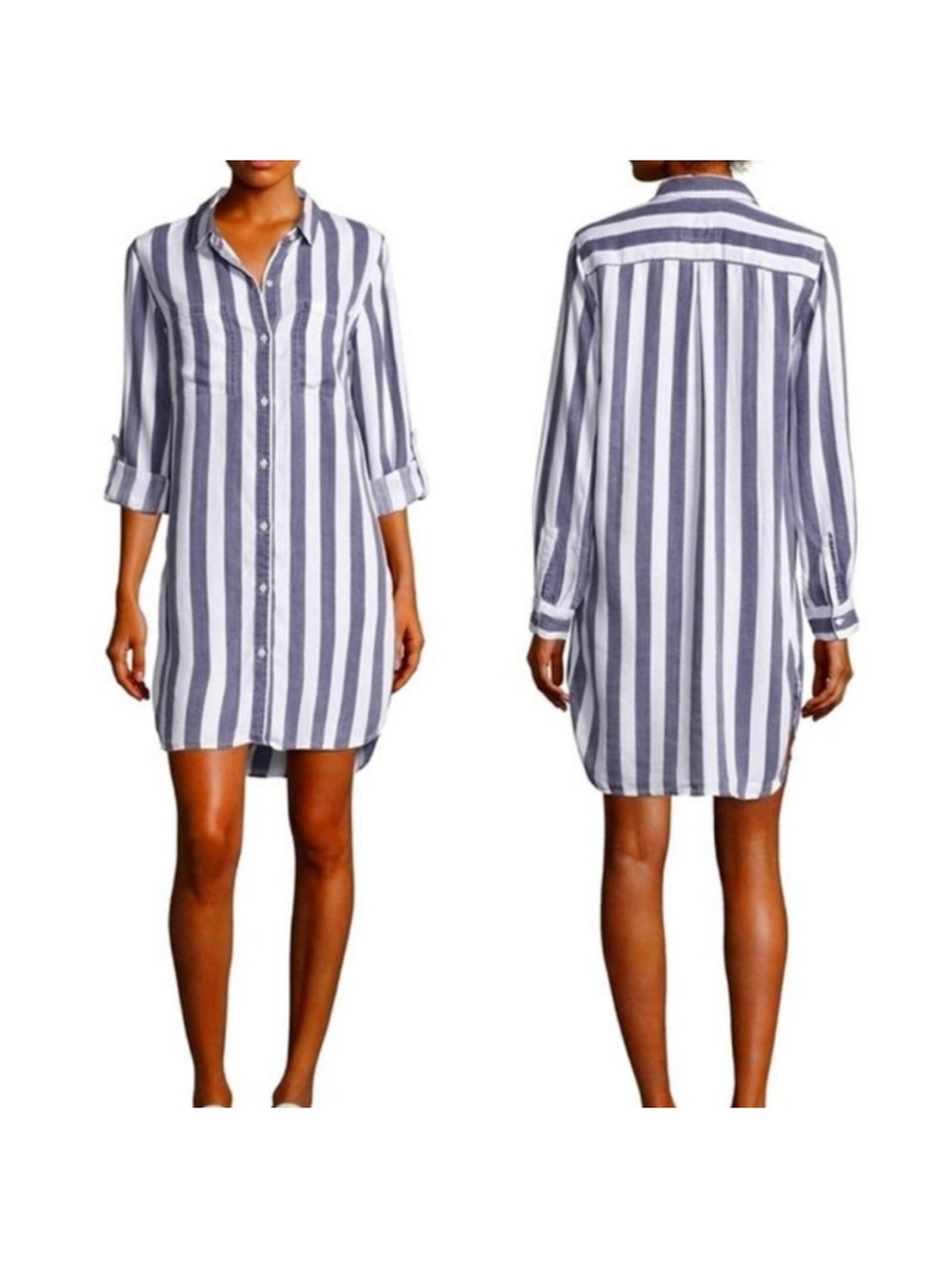 Rails Blue and White Striped Button-Down Shirt Dress M